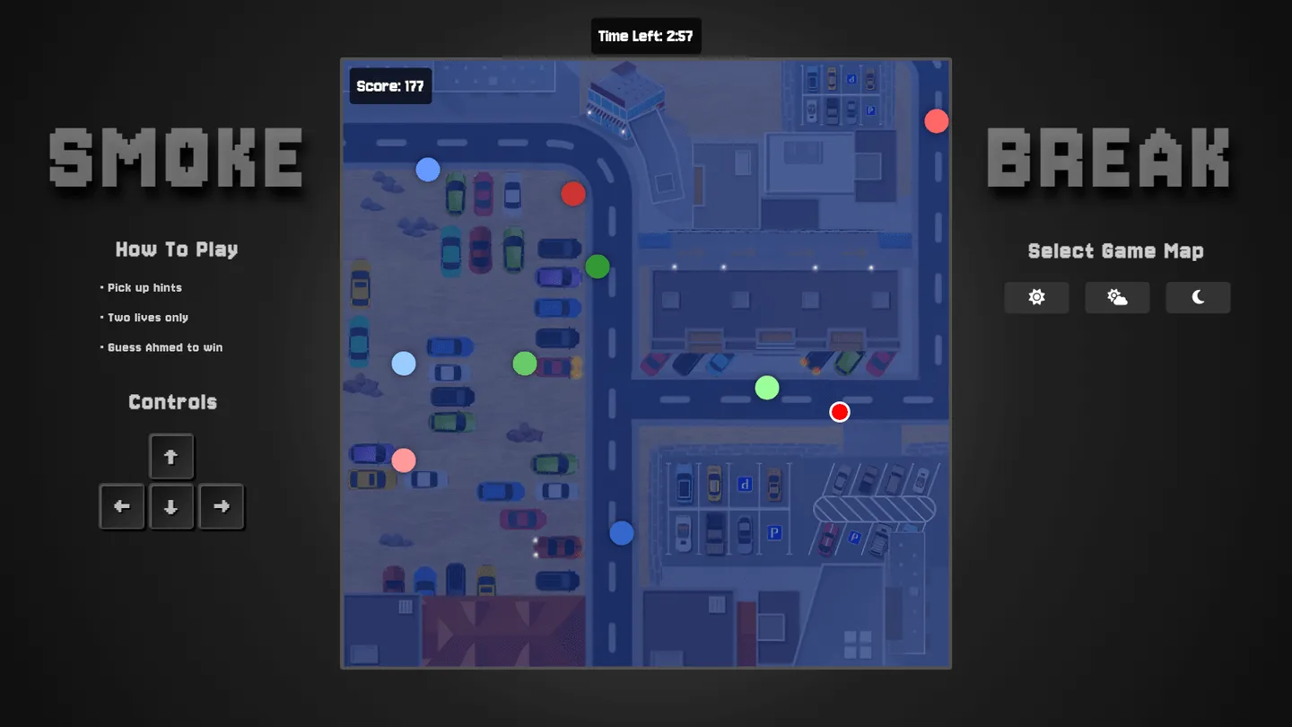 Single-player game on the blue-tinted evening map with score 177 and 2:57 left, with How To Play and arrow-key controls