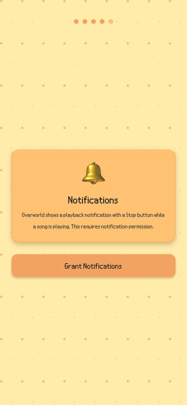 The notifications permission step, explaining the playback notification with a Stop button.
